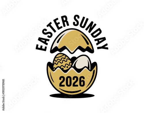 A vector graphic illustration of an Easter Sunday egg hatching in 2026 with a modern flat design style