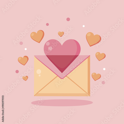 Romantic envelope with hearts - cute love letter illustration, Valentine's card for cards and social media