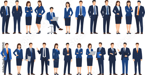 Business People Character Set, Professional Men and Woman in Suits Poses, Flat Vector Illustration