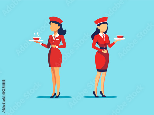 Flat illustration of a cafe waiter serving coffee