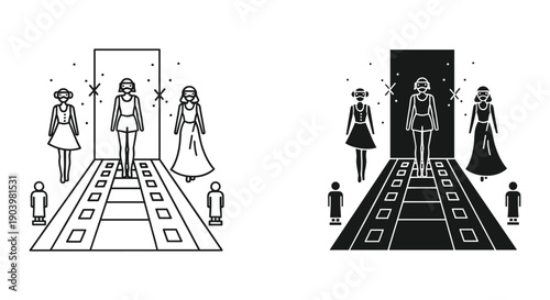 Flat design wedding couple procession illustration vector black white aisle ceremony minimalist modern icons marriage celebration