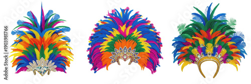 Fotografía Set of colorful Brazilian carnival feather headdresses and samba headpieces isolated on white background