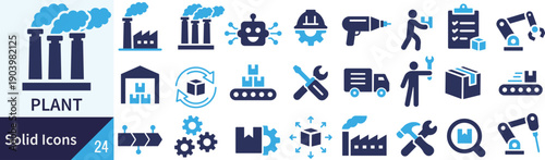 ベクターの工場に関するシルエットアイコンセット
