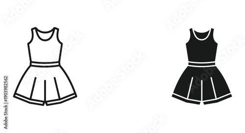 Black and white sleeveless tennis dress vector illustration isolated on white background minimal design