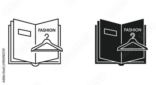 Fashion Magazine with Hanger Illustration, Black and White Version, Isometric View