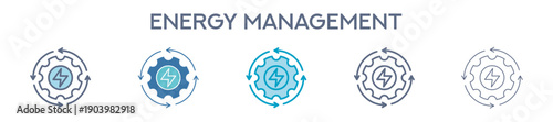 Energy Management Icon Set - Power Control And Efficiency Monitoring Line Vector Illustration 