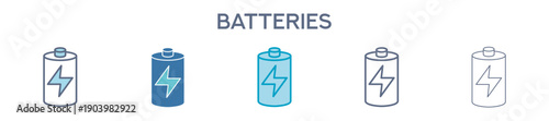 Battery Icon Set - Energy Storage And Renewable Power Line Vector Illustration 