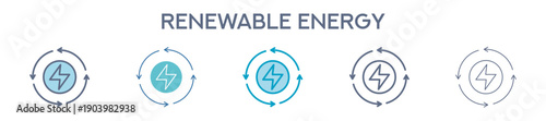 Renewable Energy Icon Set - Clean Power And Sustainable Technology Line Vector Illustration 