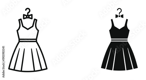 Black and White Dress Illustration on Hanger with Bow Detail