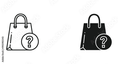 Shopping bag with question mark icon isolated on white background minimalist design vector illustration