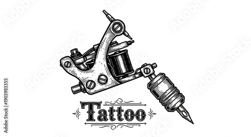 Vintage Tattoo Machine Illustration Engraving Style