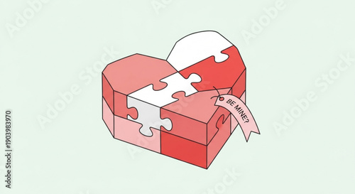 Heart shaped puzzle box with missing piece and be mine tag