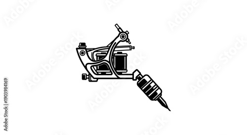 Tattoo Machine Coil Gun Icon Line Art Vector Illustration