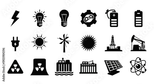 Energy Icons Representing Various Power Sources.