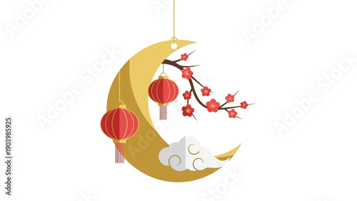 Tableau sur toile Rabbit on crescent moon decoration.
