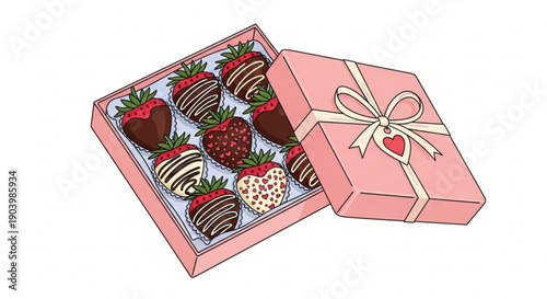 Chocolate covered strawberries in a pink gift box with bow