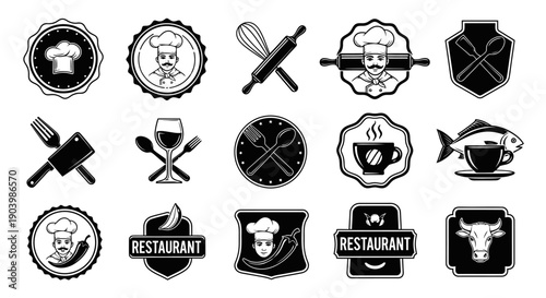 Retro Food Emblem Logo Set for Cafe Branding