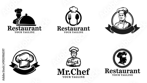 Retro style restaurant and chef logo collection, perfect for food business identity, including cafes, bakeries, and catering services.