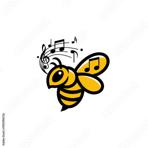 Creative Bee Mascot Logo with Musical Notes and Treble Clef Elements