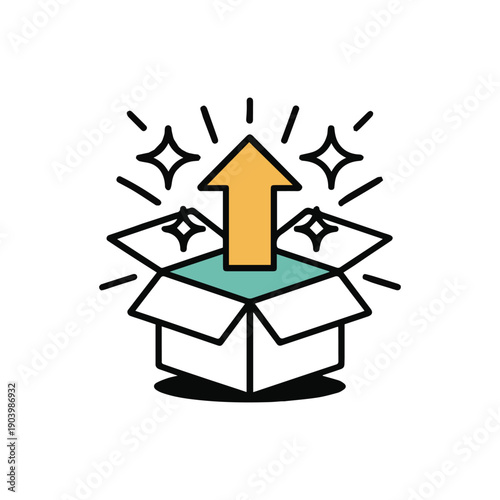 Creative idea unboxing gift flat vector illustration colorful icon for sticker, logo, t-shirt, business activities and more design