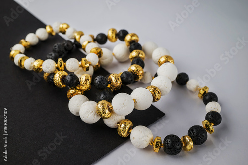 bracelet with natural stones on black background