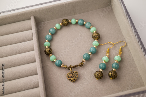 bracelet with natural stones on black background