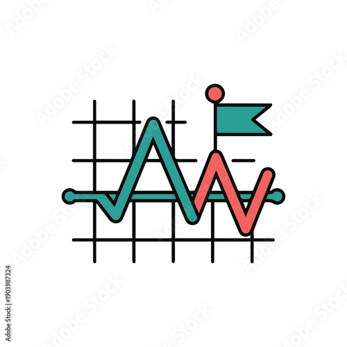 Financial market volatility chart flat vector illustration colorful icon for sticker, logo, t-shirt, business activities and more design