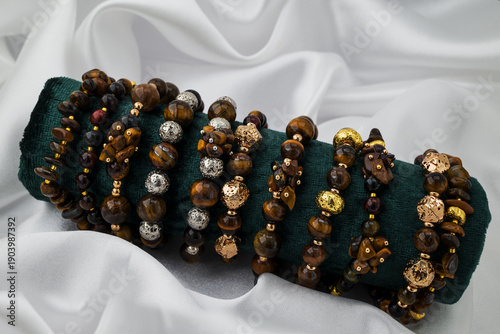 bracelet with natural stones on black background