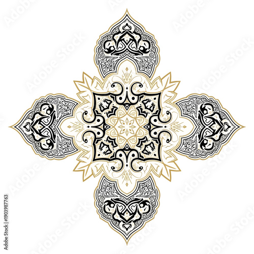 Intricate Black, Gold, and White Mandala Design Pattern Art