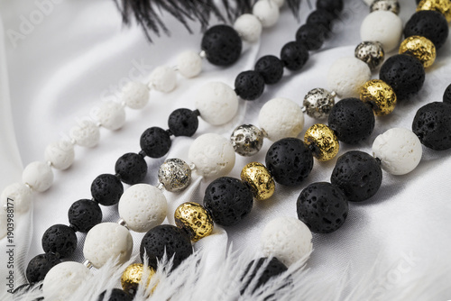 bracelet with natural stones on black background

