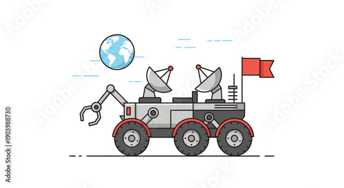 Cartoon Robot Vehicle with Satellite Dishes.