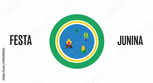 Logo for Festa Junina with a green, yellow and blue circle against a clean white background.