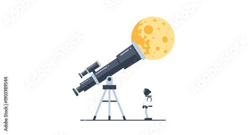 Telescope Observing Moon in Night Sky.