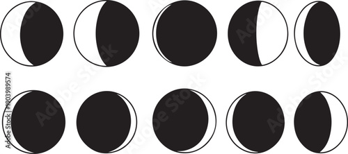 Phases of the Moon Lunar Cycle Illustration in Black