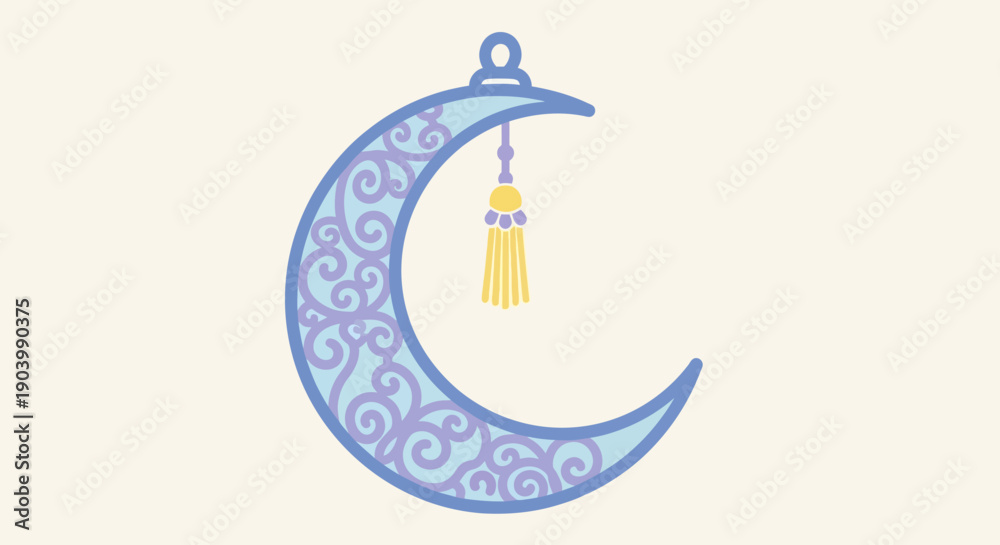 Naklejka premium Crescent Moon with Ornate Tassel Hanging.