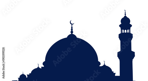 Mosque Silhouette with Dome and Minaret.