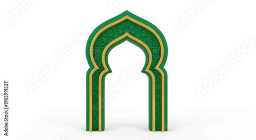 Islamic Archway with Green and Gold Design.