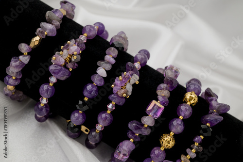 bracelet with natural stones on black background

