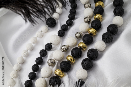 bracelet with natural stones on black background

