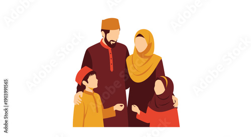 Illustration of Muslim Family with Children.