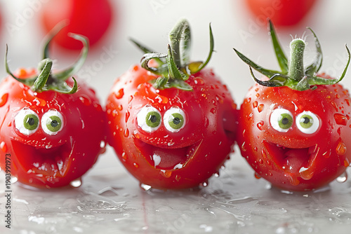 Humorous cartoon tomato character with a comical face against a clean white backdrop