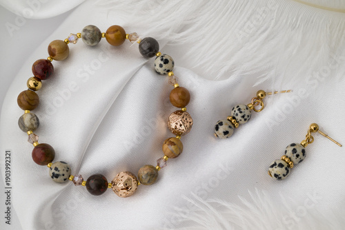 bracelet with natural stones on black background

