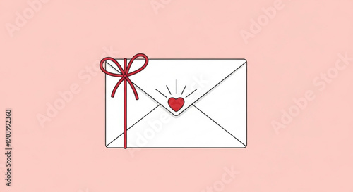 Romantic heartfelt letter in elegant envelope with red ribbon and bow
