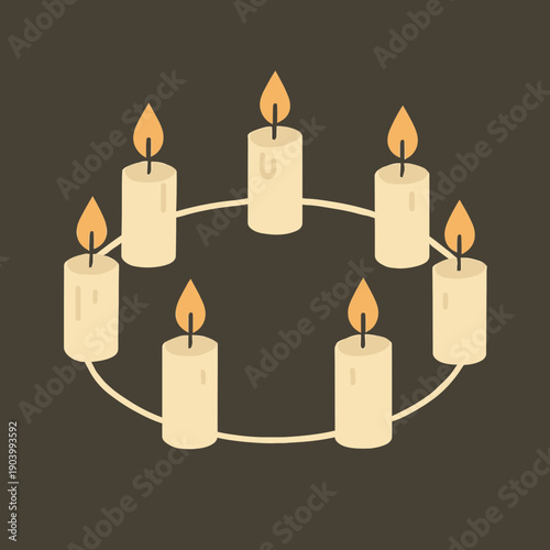 Flat vector illustration of candles in ritual circle