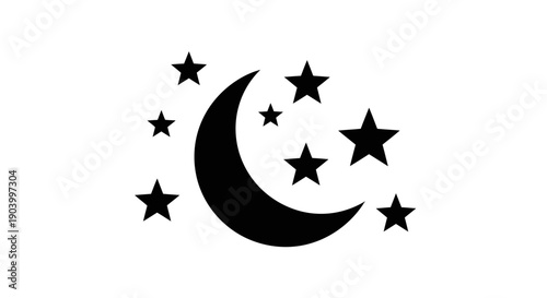 Crescent Moon Surrounded by Stars Icon.