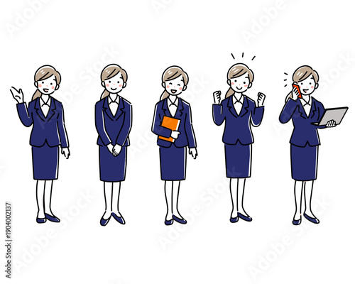 スーツの女性・立ちポーズセット