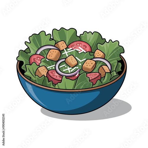 A cartoon illustration of a fresh green salad