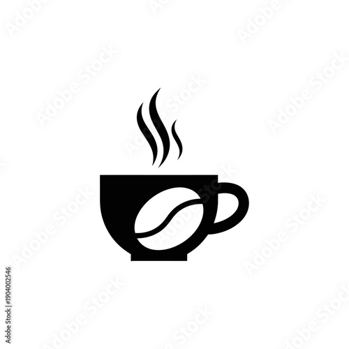 Minimalist Hot Coffee Cup with Coffee Bean Icon.