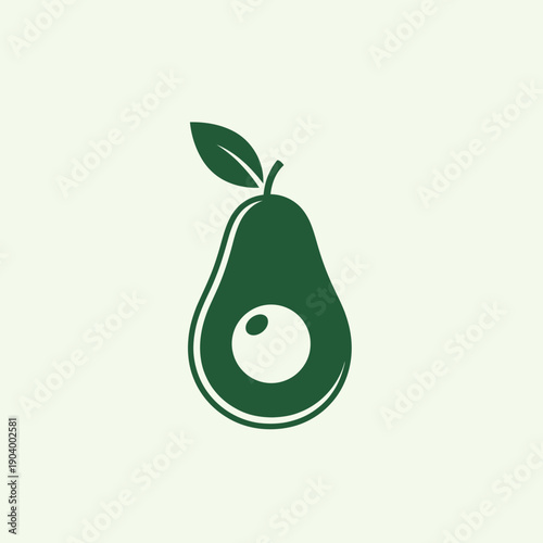 Simple Green Avocado Icon with Leaf and Seed.