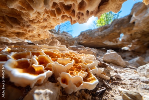 Stunning Cave Ceiling with Flowstone Patterns Illuminated by Natural Light